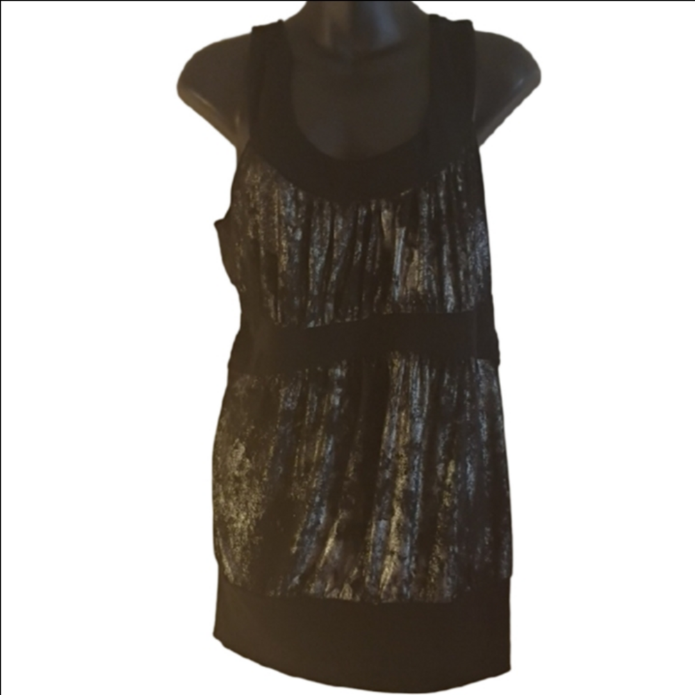 Maurices Retro Black and Silver Sleeveless Blouse. Longer Style, Size 1.( 1 X?)